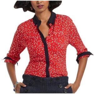 Maeve x Anthropologie Red & White Polka Dot Button Down Top Size‎ 0
